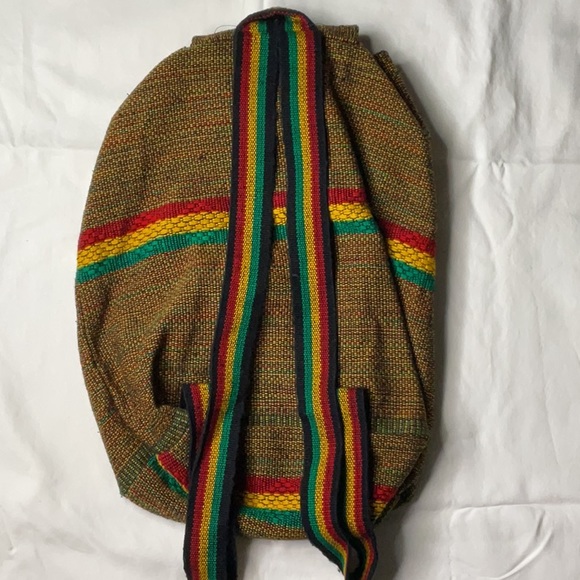 Large Woven Backpack with Rasta inspired style - Picture 2 of 6